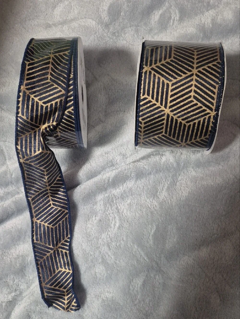 Navy and Gold Wire Edge Ribbon Set Of 24 Roll Variety